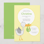 Invitation jaune et verte de baby shower de (Devant / Derrière)