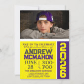 Invitation Jaune et violet Moderne Graduation Photo Invitatio (Devant)