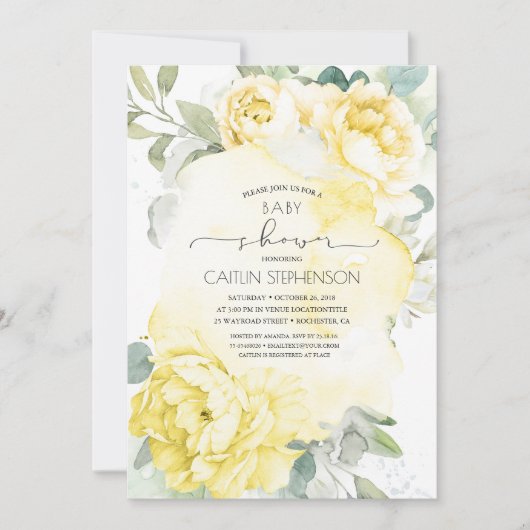 Invitation Jaune Floral Baby shower de verdure douce (Devant)