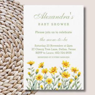 Invitation Jaune Floral Boho Chic Baby shower Fleur sauvage