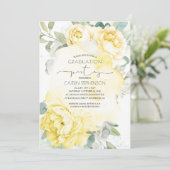 Invitation Jaune Floral Botanique Verdure Graduation (Debout devant)