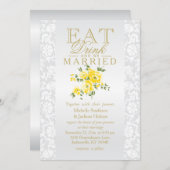 Invitation Jaune Floral Manger, Boire et se Marier (Devant / Derrière)