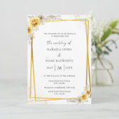 Invitation Jaune Floral or Mariage simple (Debout devant)