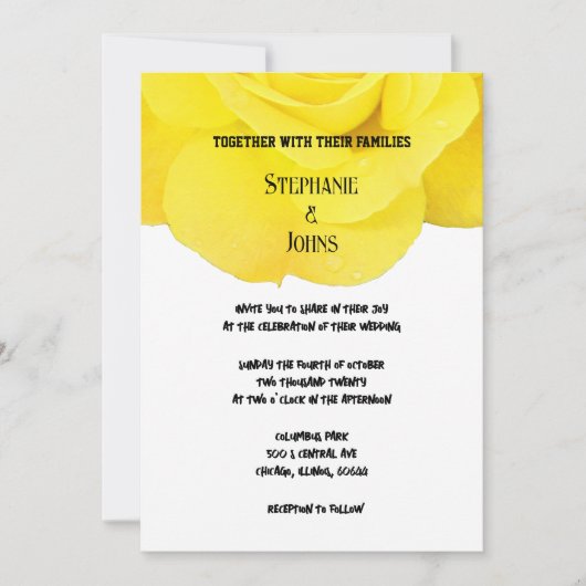 Invitation Jaune Floral Rose tendance Noir Blanc Cute Mariage (Devant)