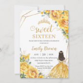 Invitation Jaune Floral Sweet 16 Anniversaire Princesse Couro (Devant)