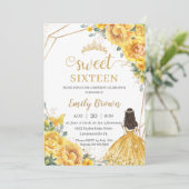 Invitation Jaune Floral Sweet 16 Anniversaire Princesse Couro (Debout devant)