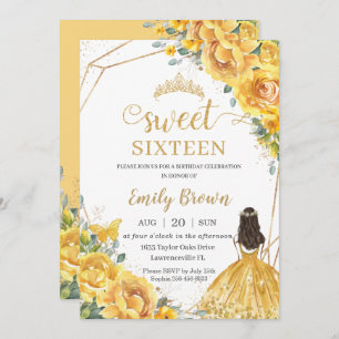 Invitation Jaune Floral Sweet 16 Anniversaire Princesse Couro