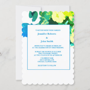Invitation Jaune Floral Vert Bleu Feuilleté Art Personnalisé 