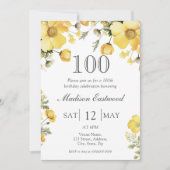 Invitation Jaune Florale 100e Anniversaire (Devant)