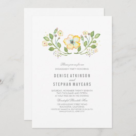 Invitation Jaune Florale Fiançale (Devant / Derrière)
