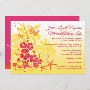 Invitation Jaune, Fuchsia, Mariage tropical orange