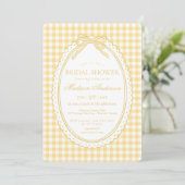Invitation Jaune Gingham Coquette Nœud Réception de Mariage (Debout devant)