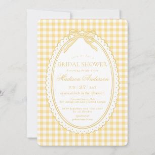 Invitation Jaune Gingham Coquette Nœud Réception de Mariage