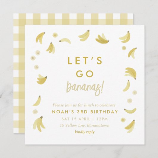 Invitation Jaune Go Bananes Anniversaire Banane Fête Thème (Devant / Derrière)