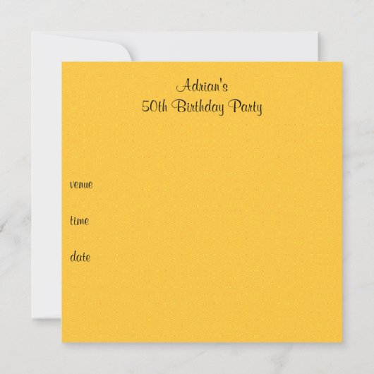 Invitation Jaune Gold Fabulous 50e fête d'anniversaire (Dos)