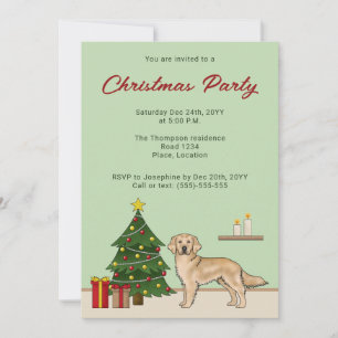 Invitation Jaune Golden Retriever Chien avec arbre de Noël