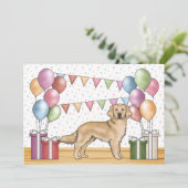 Invitation Jaune Golden Retriever Coloré Pastel Anniversaire (Debout devant)