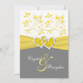 Invitation Jaune, Gris, Blanc Coeurs joints Mariage Inviter (Devant)