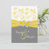 Invitation Jaune, Gris, Blanc Coeurs joints Mariage Inviter (Debout devant)