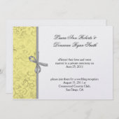 Invitation Jaune Gris Blanc Damask Mariage (Devant / Derrière)