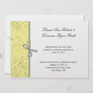 Invitation Jaune Gris Blanc Damask Mariage