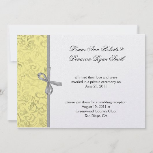 Invitation Jaune Gris Blanc Damassé Après-Mariage (Devant)