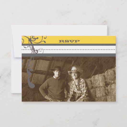 Invitation Jaune & Gris Fanky Gris Mariage Enregistrer la dat (Devant)