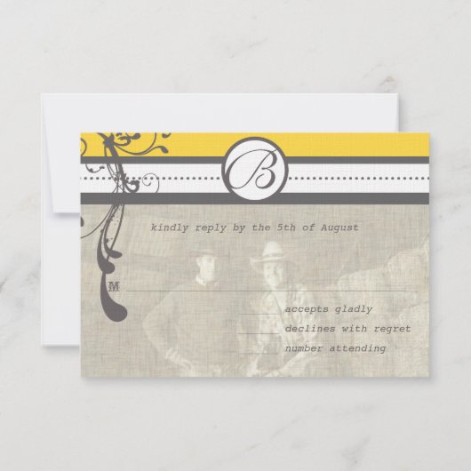 Invitation Jaune & Gris Fanky Gris Mariage Enregistrer la dat (Dos)