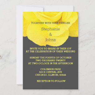 Invitation Jaune Gris Gris Floral Rose Élégant Mariage Cool