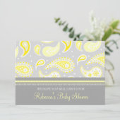 Invitation Jaune Gris Paisley Douche Personnalisée Bébé Invit (Debout devant)