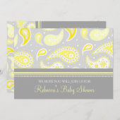Invitation Jaune Gris Paisley Douche Personnalisée Bébé Invit (Devant / Derrière)