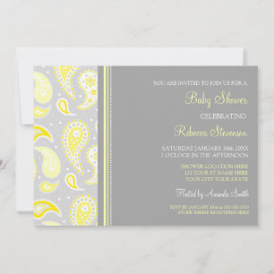 Invitation Jaune Gris Paisley Douche Personnalisée Bébé Invit