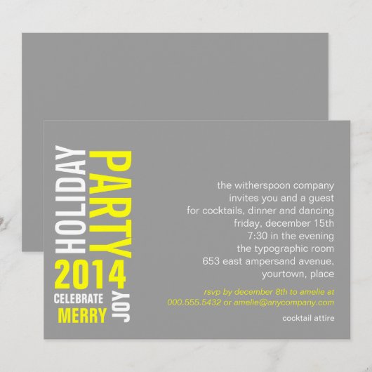 Invitation Jaune gris typographique (Devant / Derrière)