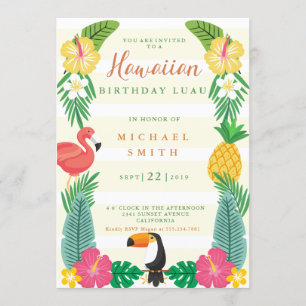 Invitation Jaune hawaïen et vert Floral Anniversaire