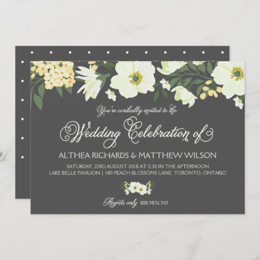 Invitation Jaune joli Anémones Floral Mariage II (Devant / Derrière)