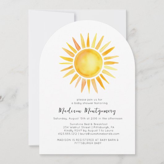 Invitation Jaune joyeux soleil En vichy Baby shower (Devant)