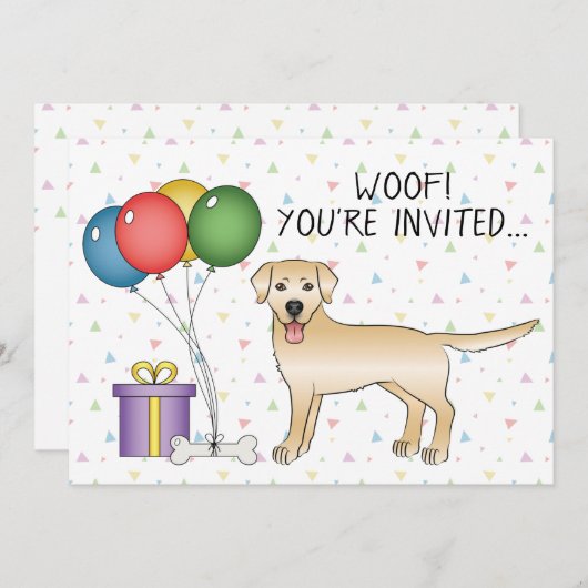 Invitation Jaune Labrador Retriever Dessin Chien - Anniversai (Devant / Derrière)