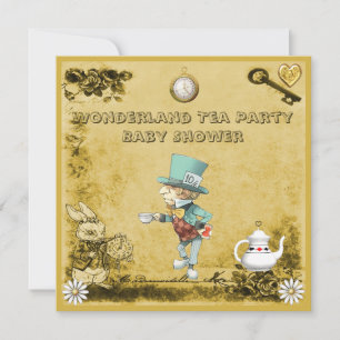 Invitation Jaune Mad Hatter Wonderland Tea Party Baby shower