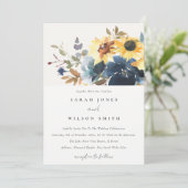 Invitation Jaune Mariage floral de la marine Sunflower (Debout devant)