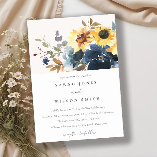 Invitation Jaune Mariage floral de la marine Sunflower