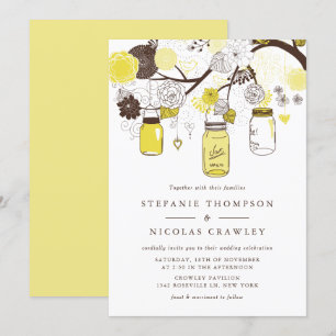 Invitation Jaune Mariage Mason Jars
