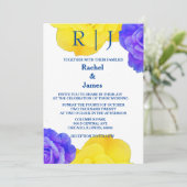 Invitation Jaune Marine Bleu Floral Rose Élégant mariage (Debout devant)