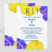 Invitation Jaune Marine Bleu Floral Rose Élégant mariage (Devant / Derrière)