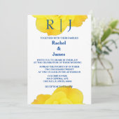 Invitation Jaune Marine Bleu Floral Rose Élégant Mariage Cool (Debout devant)