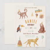 Invitation Jaune mignon Illustré Enfants Anniversaire (Devant / Derrière)