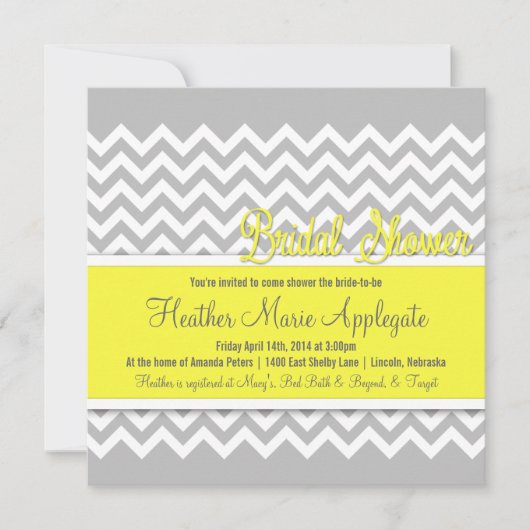 Invitation jaune moderne de Fête de la mariée de (Devant)