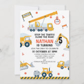 Invitation Jaune moderne Noir Rouge Construction Anniversaire (Devant)