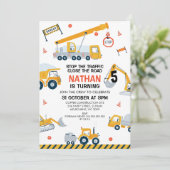 Invitation Jaune moderne Noir Rouge Construction Anniversaire (Debout devant)