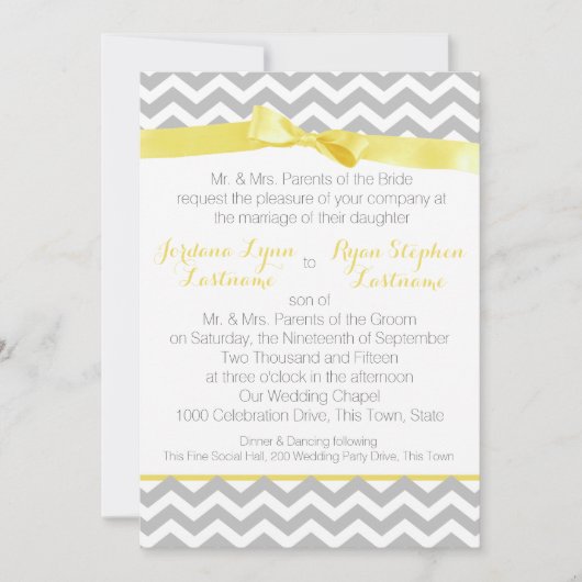 Invitation Jaune moderne Zigzag Bow (Devant)