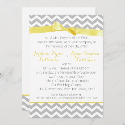 Invitation Jaune moderne Zigzag Bow (Devant / Derrière)